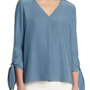 Lafayette 148 New York Blair Silk Tie-Cuffed Blue Small